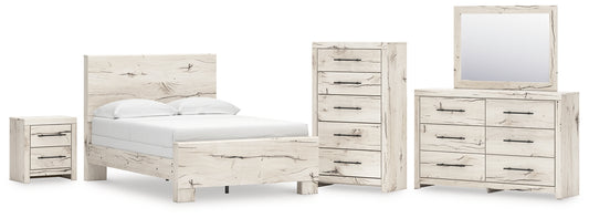 Lawroy Full Panel Bed with Mirrored Dresser, Chest and Nightstand