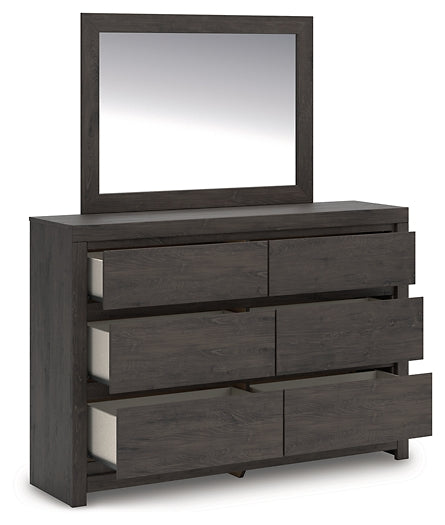 Fraluna King Panel Bed with Mirrored Dresser