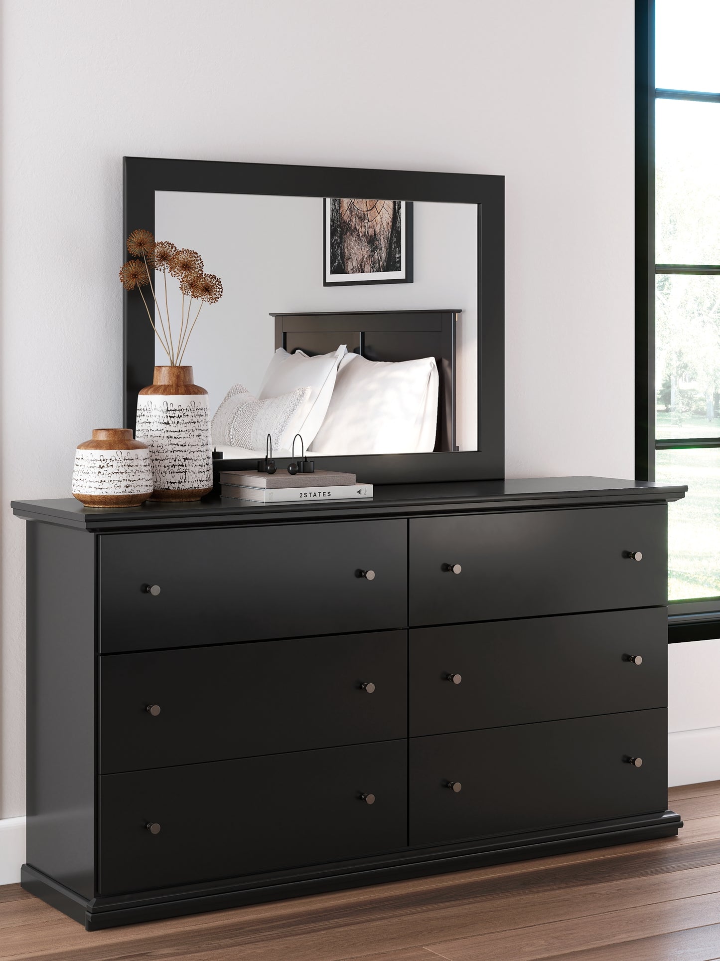 Maribel Twin Panel Bed with Mirrored Dresser