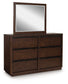 Dilenno King Canopy Bed with Mirrored Dresser, Chest and Nightstand