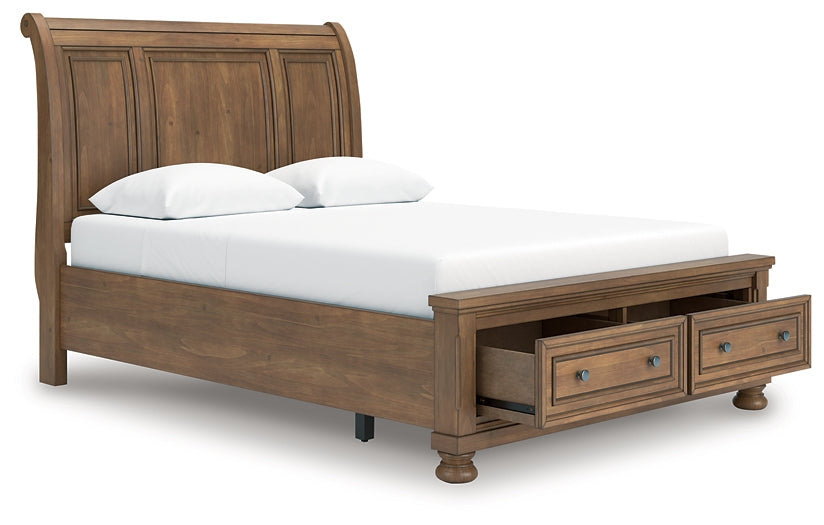 Feddinger Queen Storage Sleigh Bed with Mirrored Dresser, Chest and Nightstand